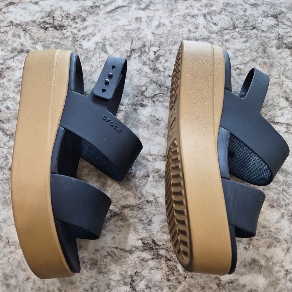 CROCS Black and Tan Platform Sandals - Picture 6 of 8